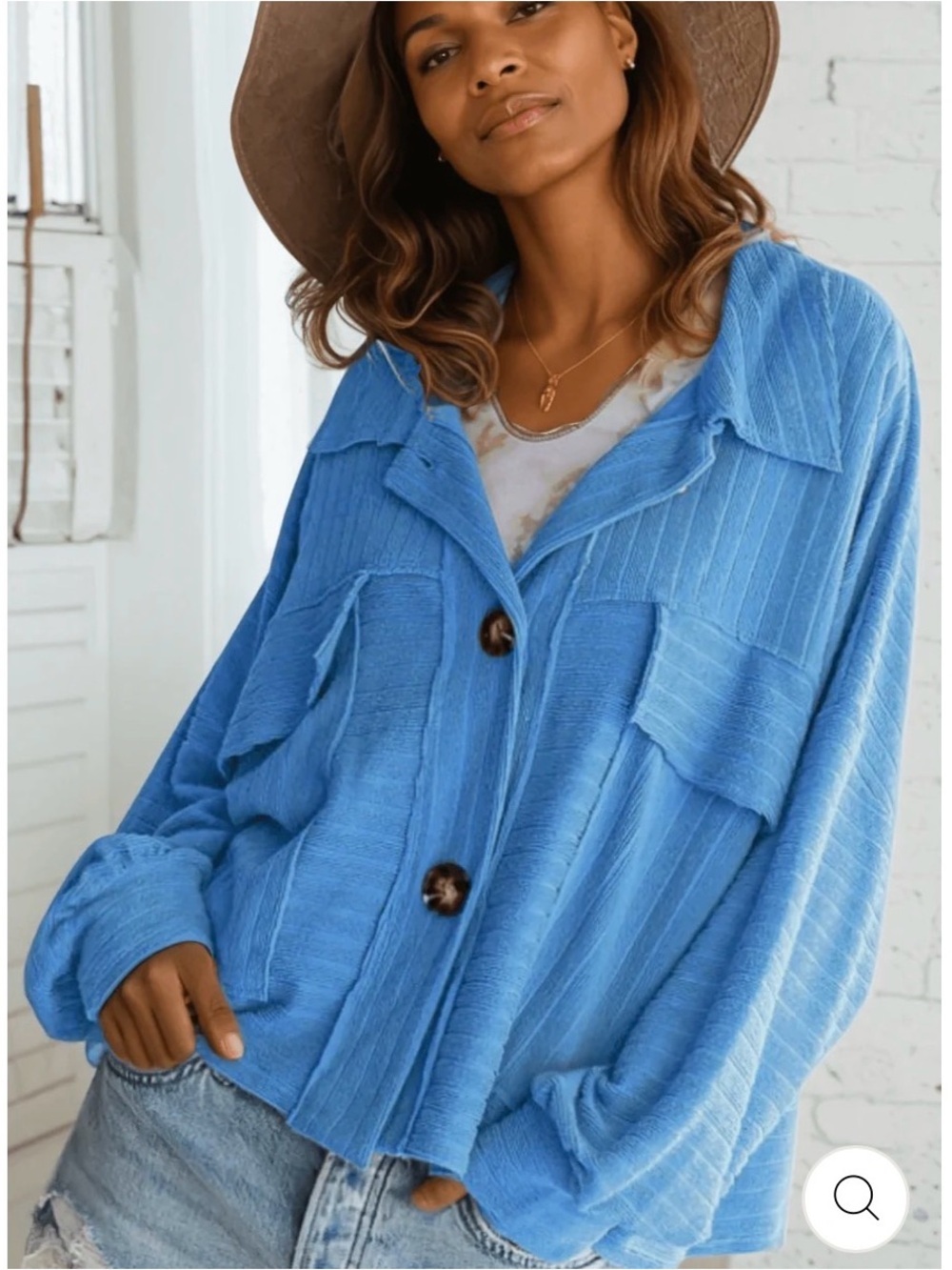 BUCKETLIST Light Blue Ribbed Knit Top drop sleeve 26 1/2 ptp